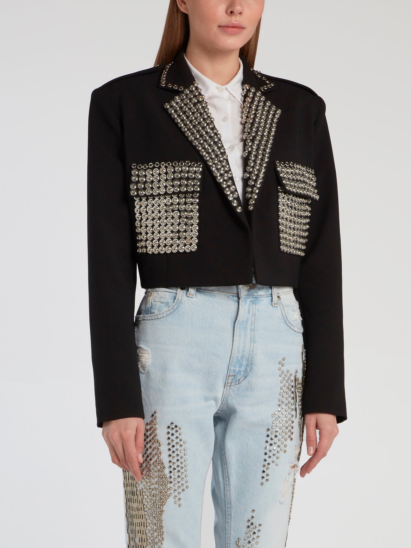 Black Embellished Cropped Blazer – Maison-B-More Global Store
