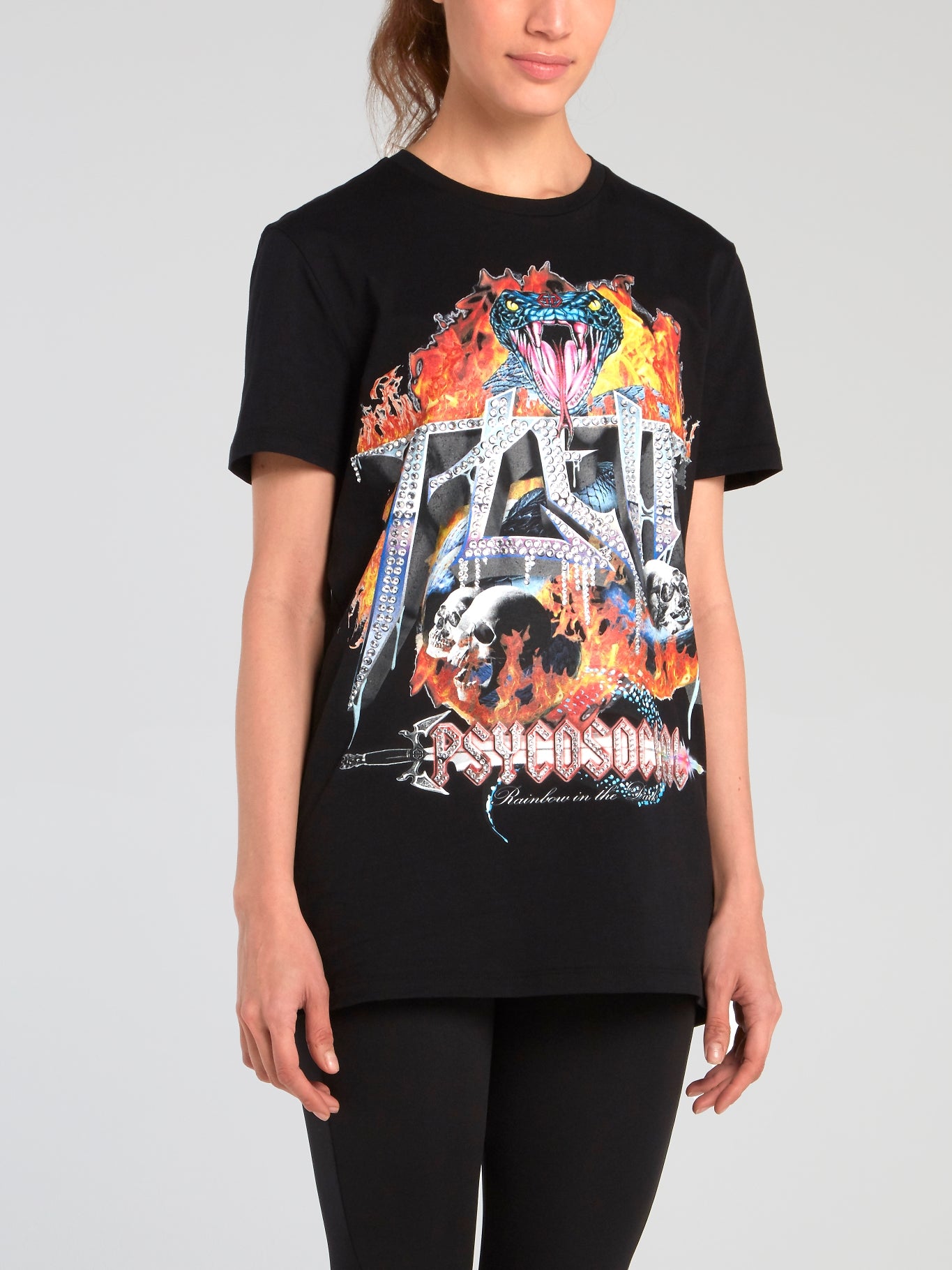Shop Philipp Plein Psychosocial Black Graphic T-Shirt Online 