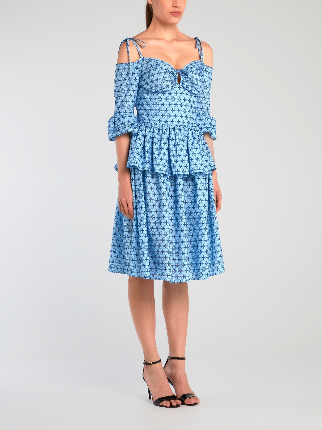 blue frill mini dress Daizy Shely Blue Embroidered Frill Mini Dresses 40 / Blue