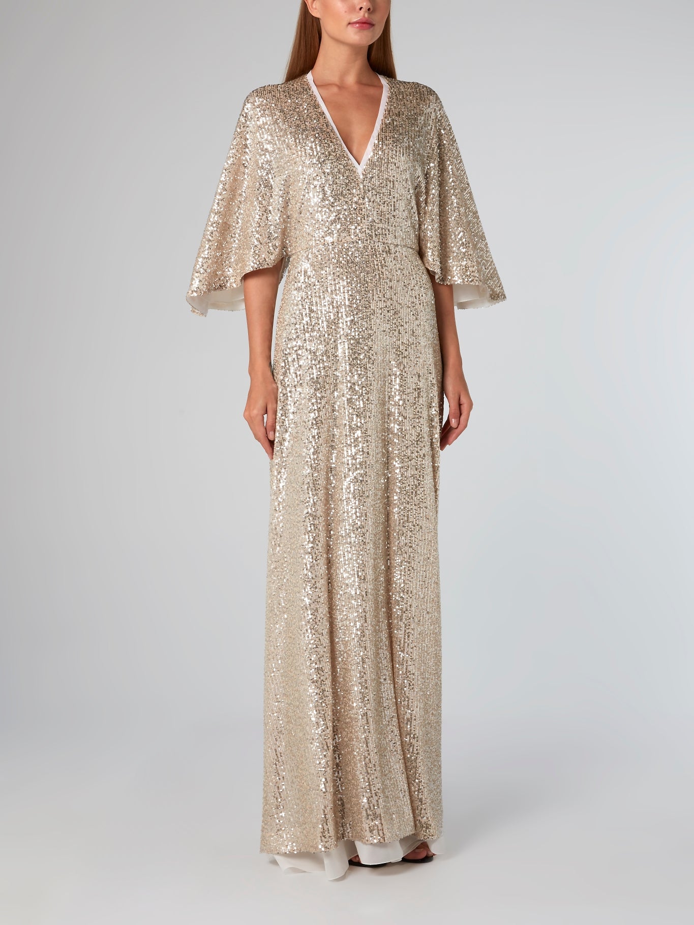 Katrine K. Cape Sleeve Sequin Dress 48 / Silver Katrine K. Cape Sleeve Sequin Dress 48 / Silver