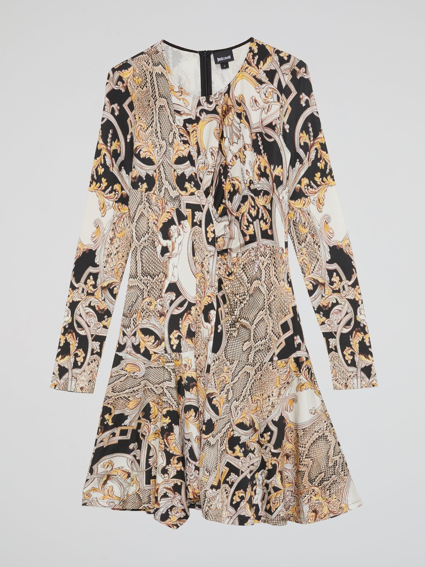 just cavalli mini dress Baroque Print Long Sleeve Dress – Maison-B-More Global Store