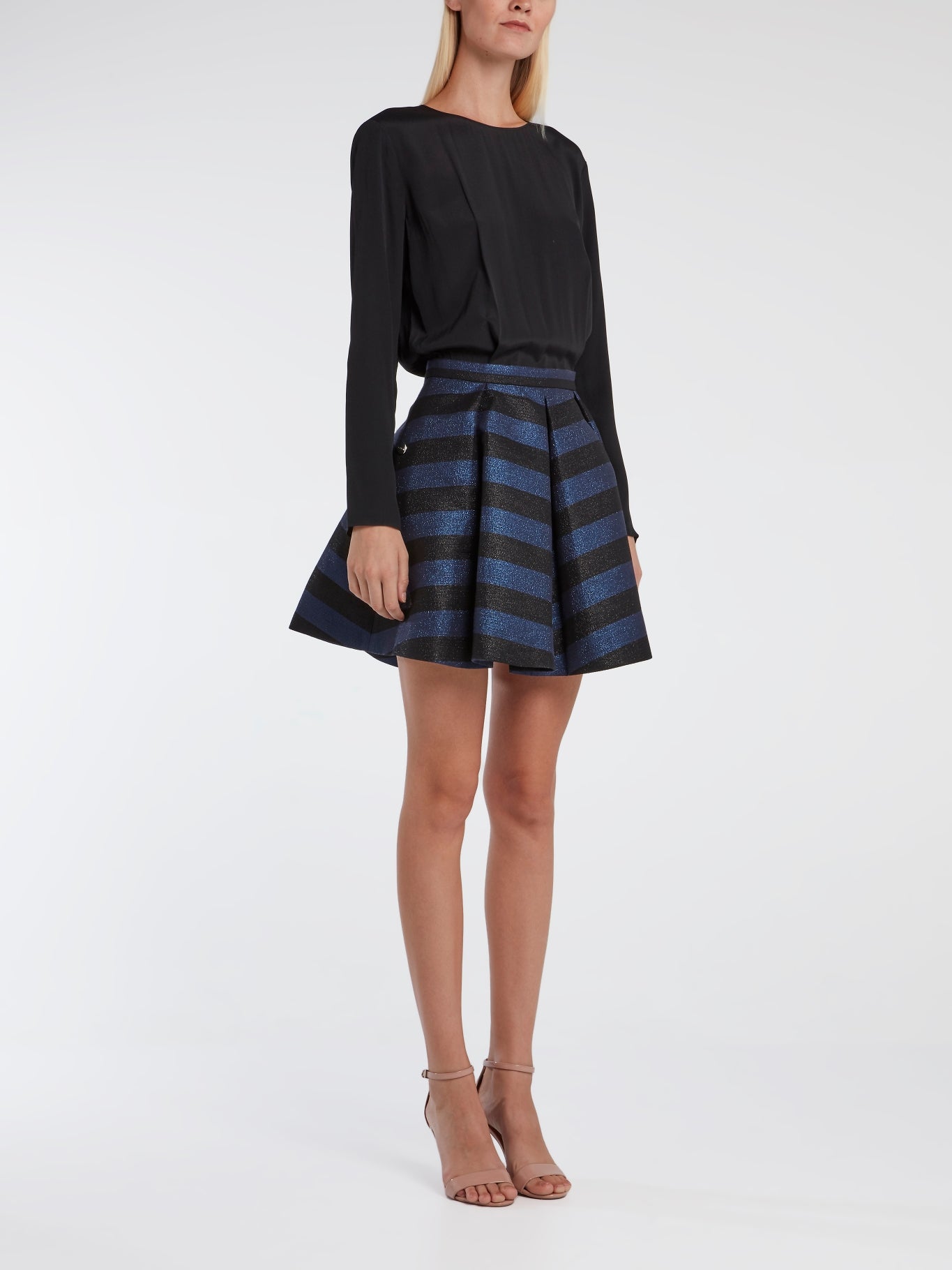 strapless open back dress Striped Pleated Mini Dress
