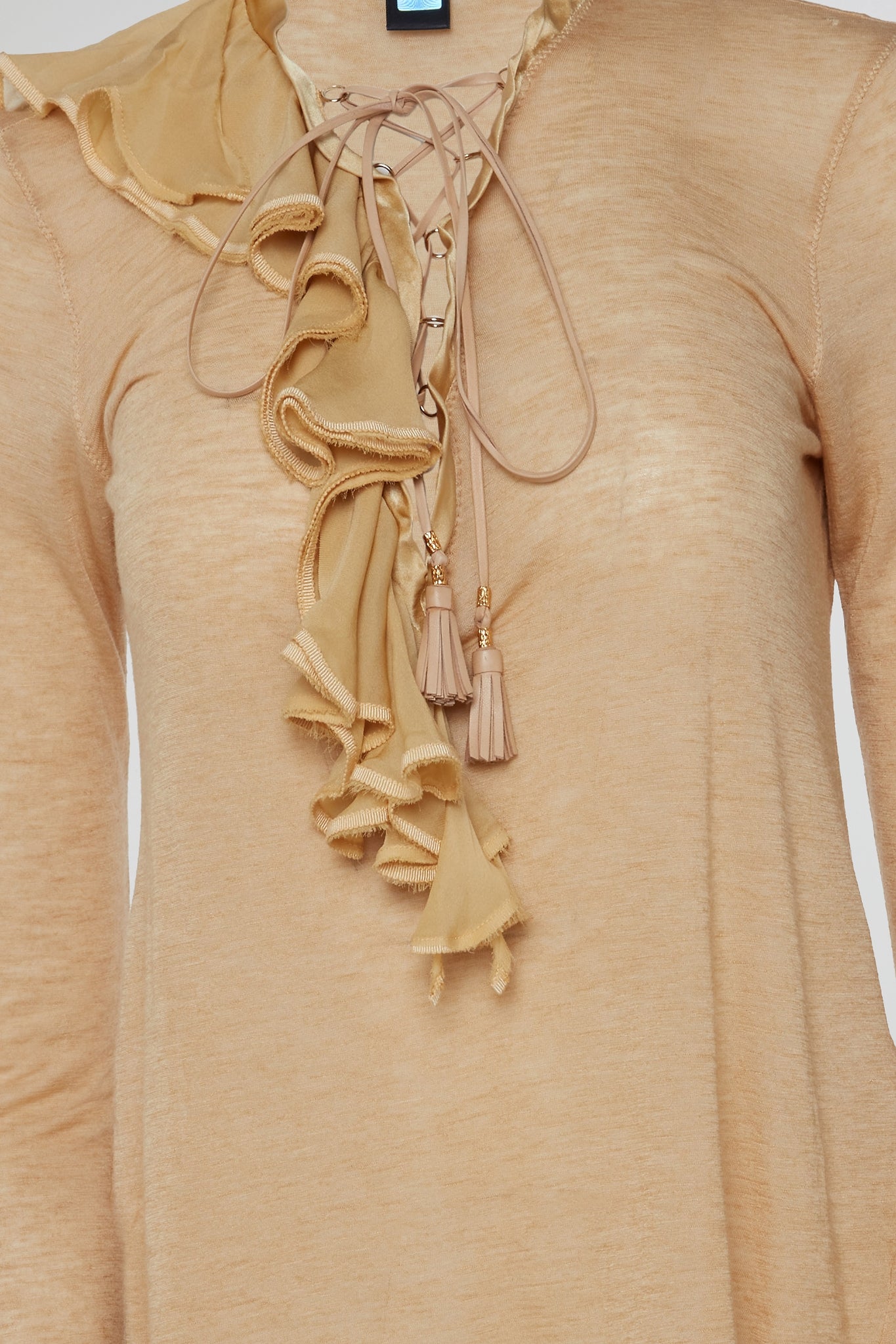 Beige Ruffled Lace Up Top