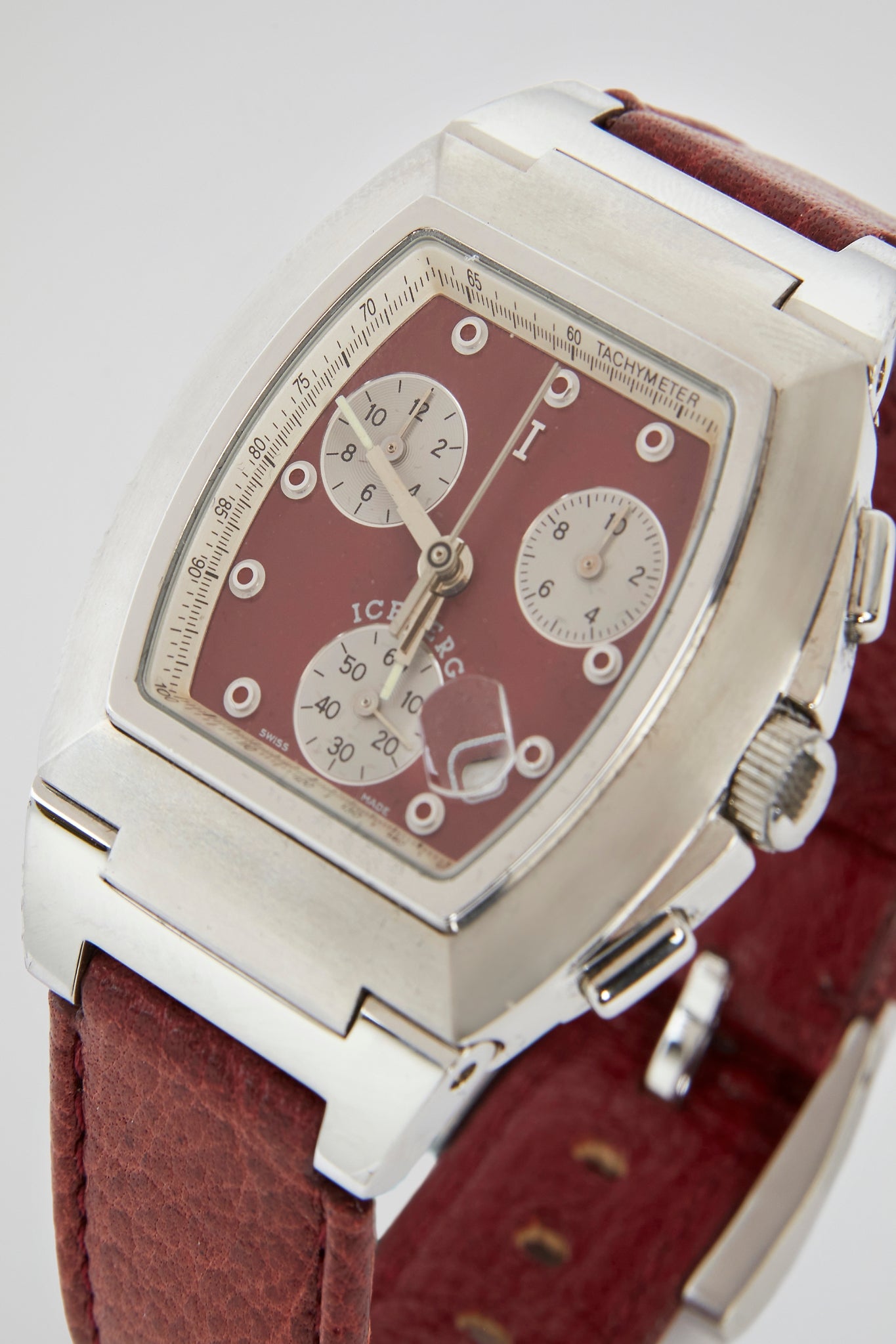 Red Leather Strap Chronograph Watch