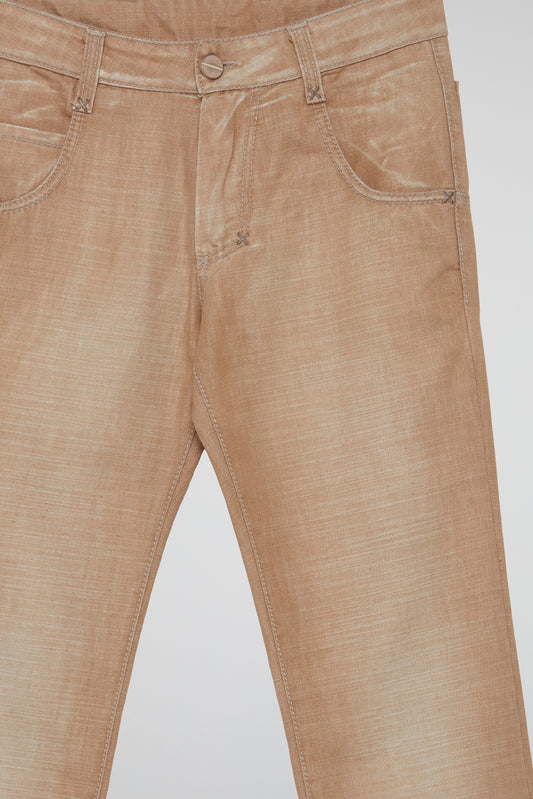 Brown Vintage-Wash Straight-Leg Jeans