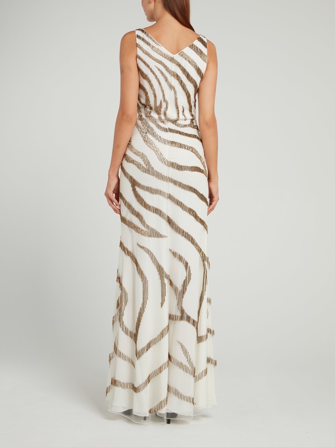 Beige Beadwork Zebra Effect Maxi Dress