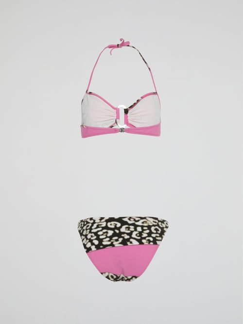 Pink Leopard Print Bikini Set