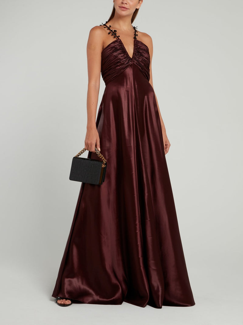 Burgundy Empire Waist Plunge Maxi Dress