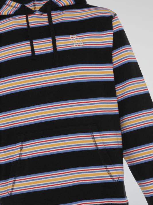 Black Multi Stripe Hooded Sweatshirt