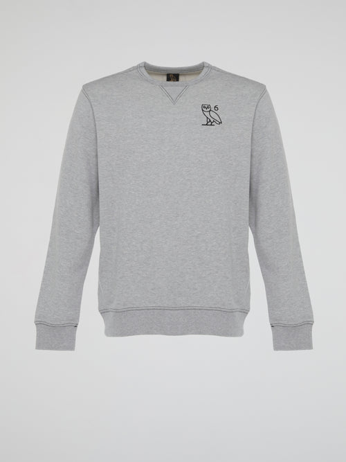 Grey Contrast Stitch Long Sleeve Crewneck T-Shirt