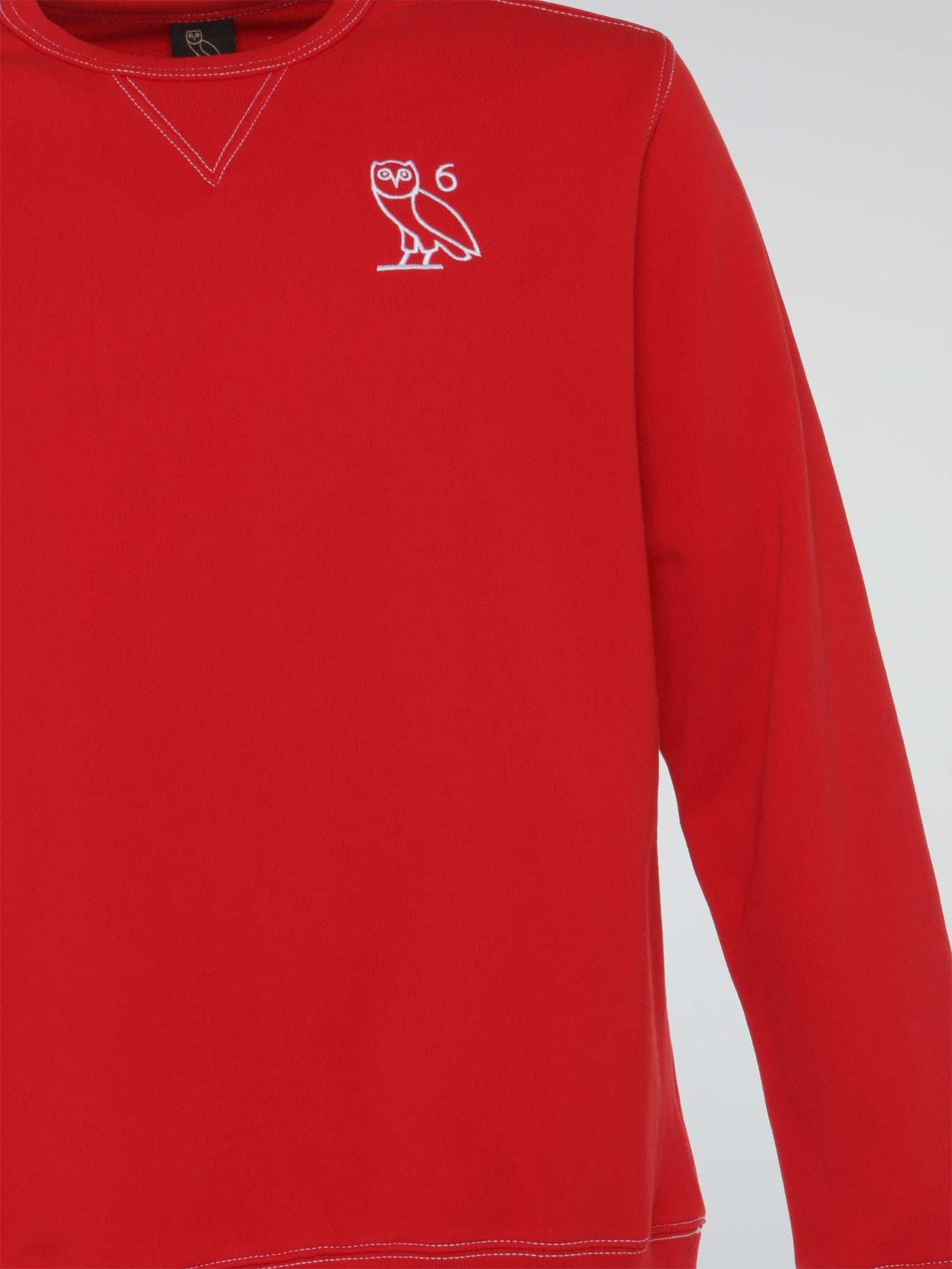 Red Contrast Stitch Long Sleeve Crewneck T-Shirt