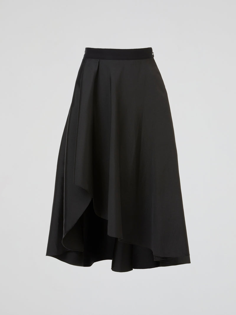 Black Cascade Midi Skirt