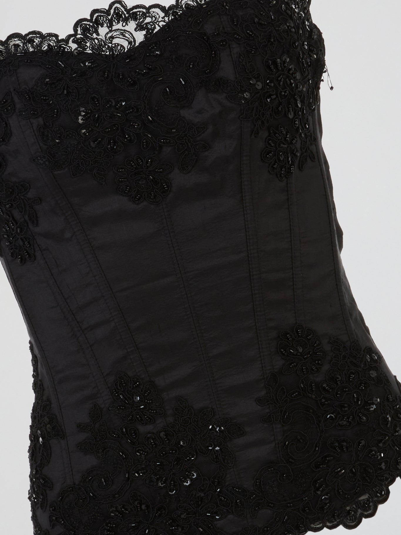 Black Floral Embellished Corset Top