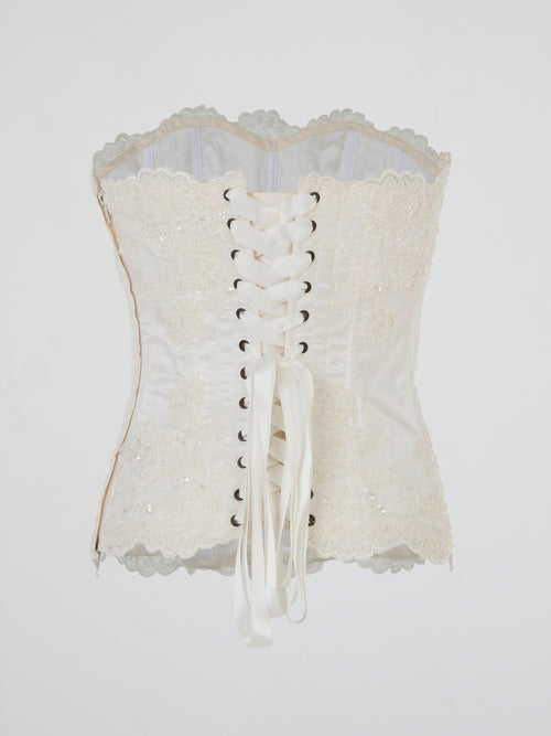 White Pearl Embroidered Corset Top