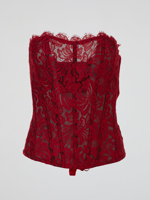 Red Lace Sheer Corset Top