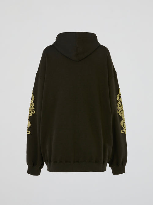 Olive Baroque Embroidered Full Zip Hoodie