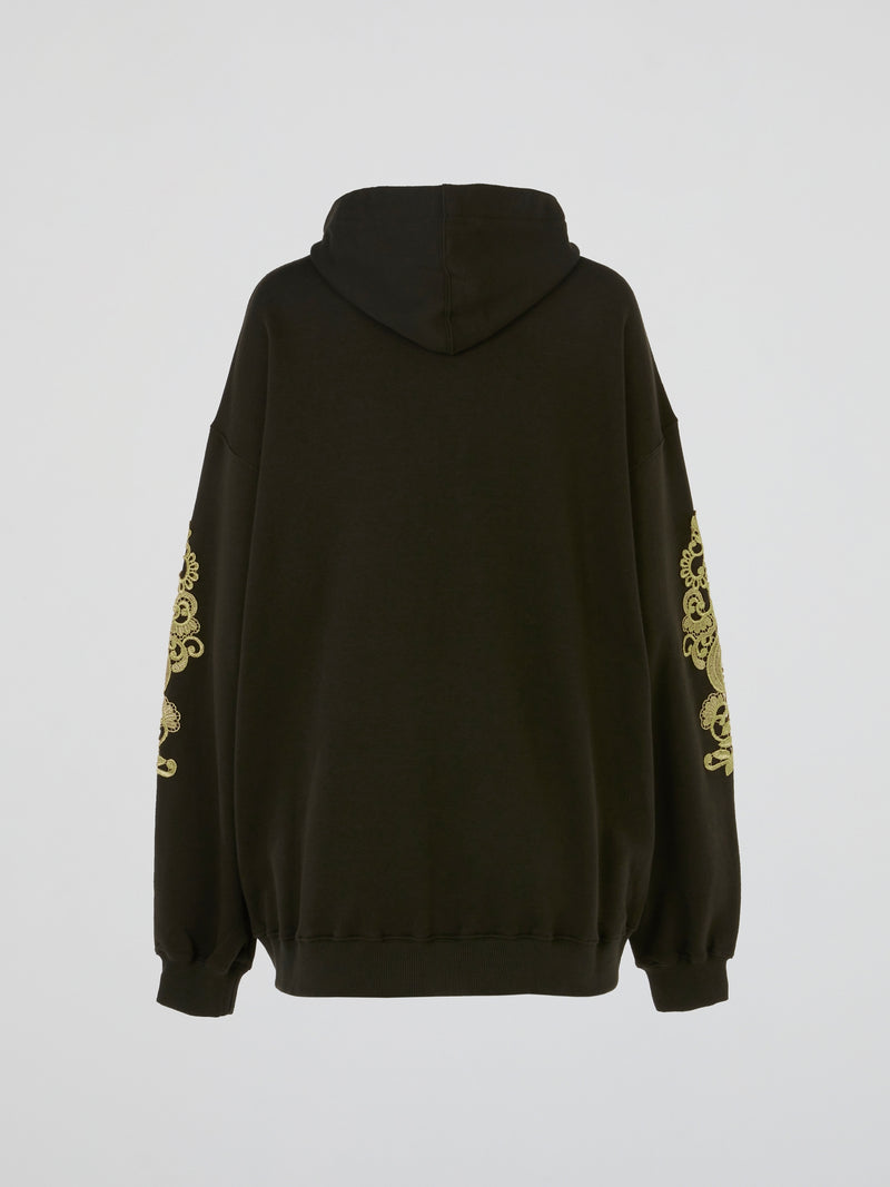 Olive Baroque Embroidered Full Zip Hoodie