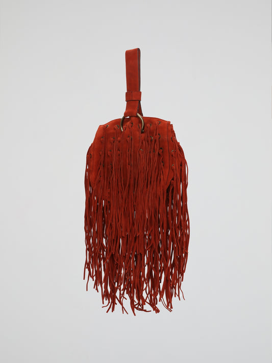 Red Rust Fringe Corset Wristlet Bag