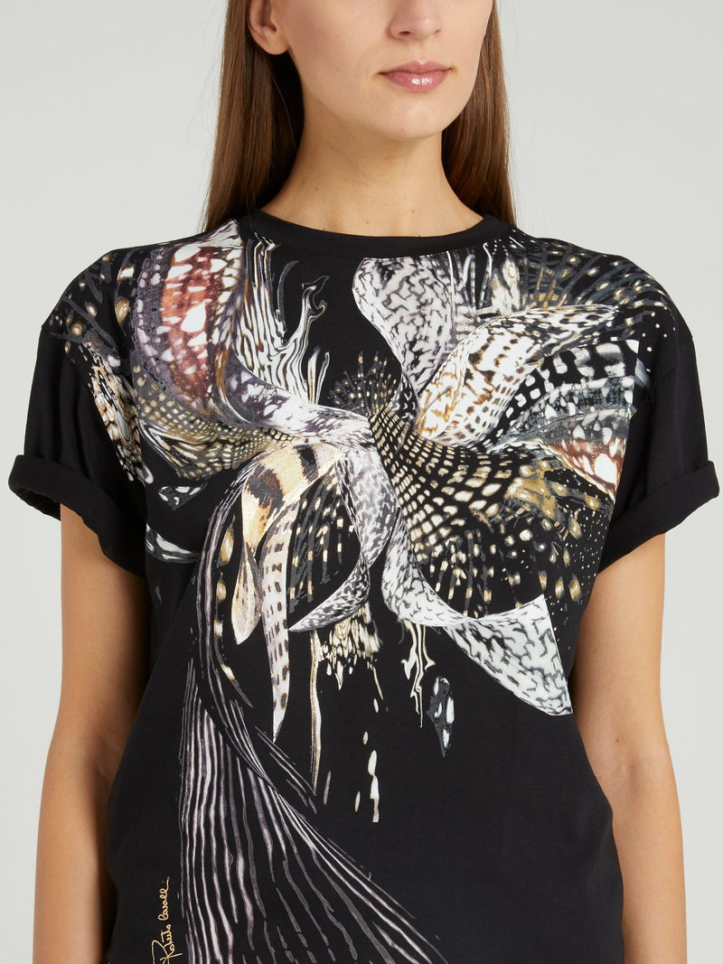 Black Butterfly Print T-Shirt