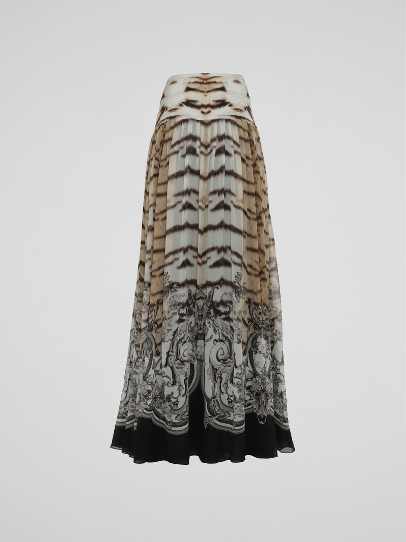 Baroque Print Pleated Maxi Skirt