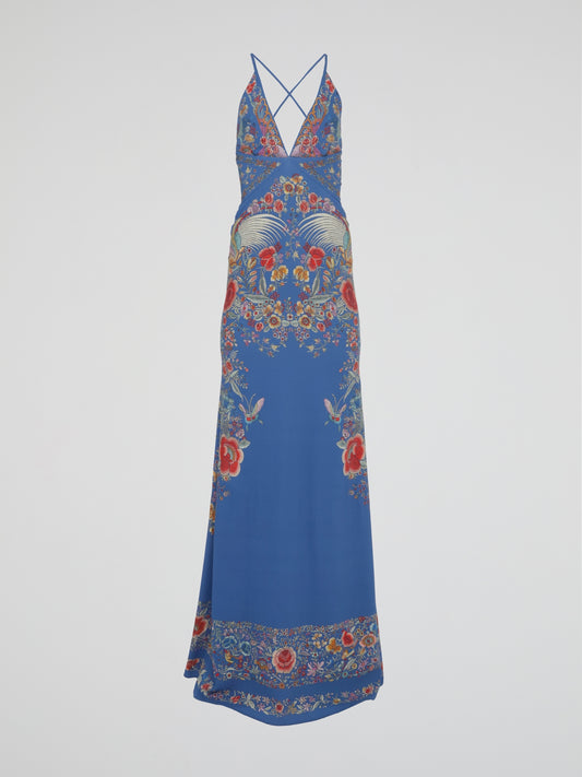 Blue Printed Maxi Dress