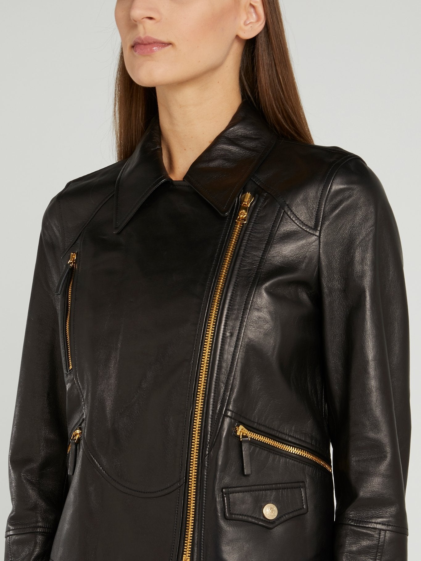 Black Wide-Collared Leather Jacket