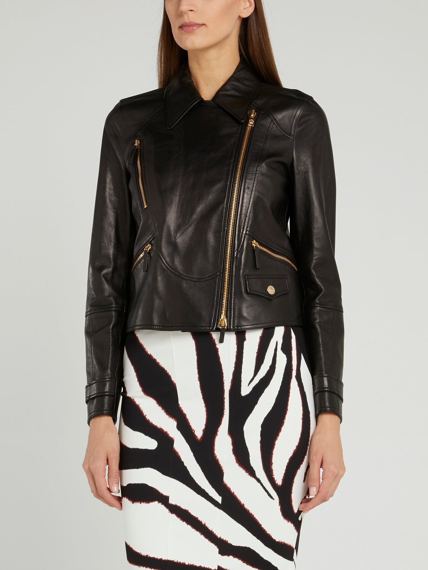 Black Wide-Collared Leather Jacket
