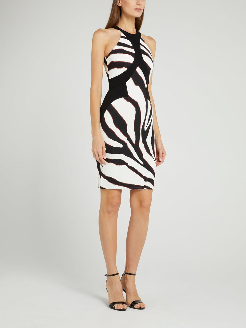 White Zebra Effect Halter Dress