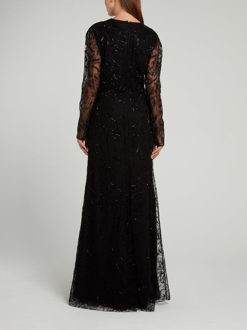 Black Lace Overlay V-Neck Dress