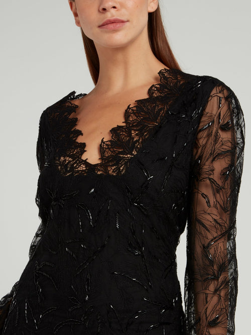 Black Lace Overlay V-Neck Dress Maison-B-More Global Store Black Lace Overlay V-Neck Dress Maison-B-More Global Store