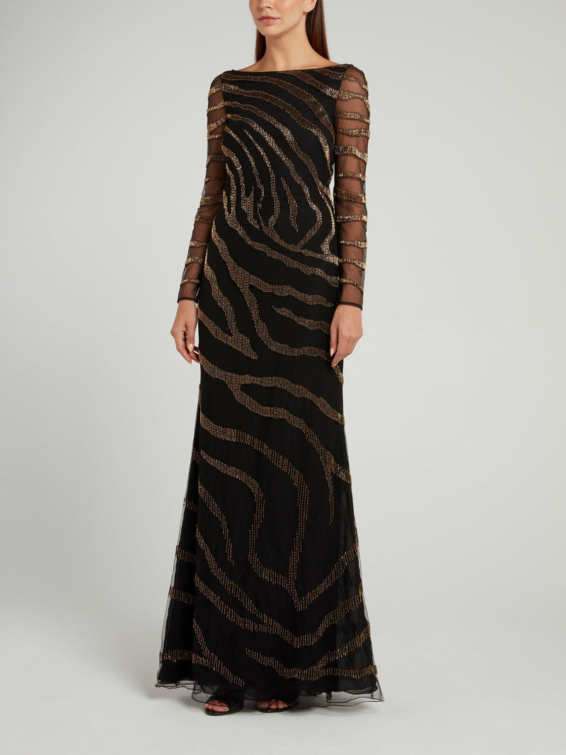 Black Beadwork Bateau Maxi Dress Black Beadwork Bateau Maxi Dress