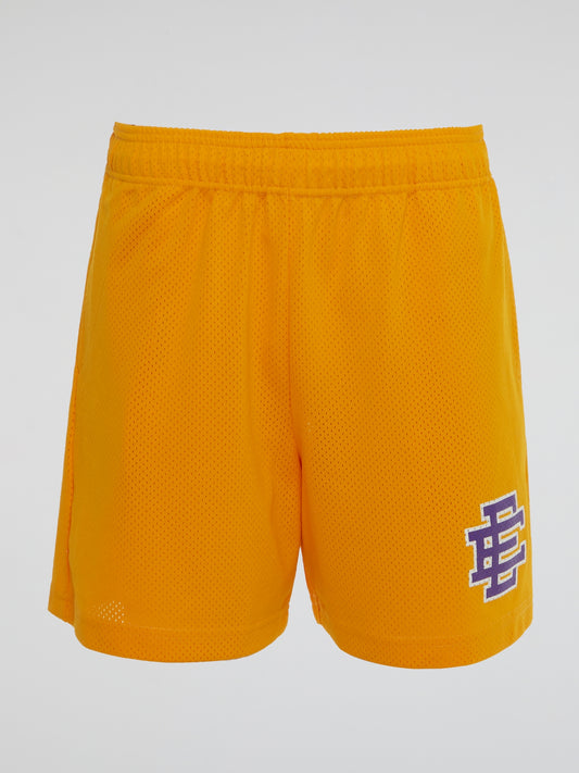 Yellow Perforated Logo Shorts