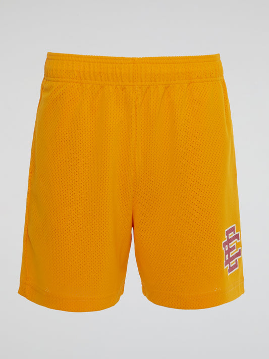 Yellow Perforated Waistband Shorts
