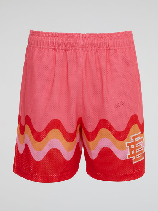 Wave Print Perforated Waistband Shorts