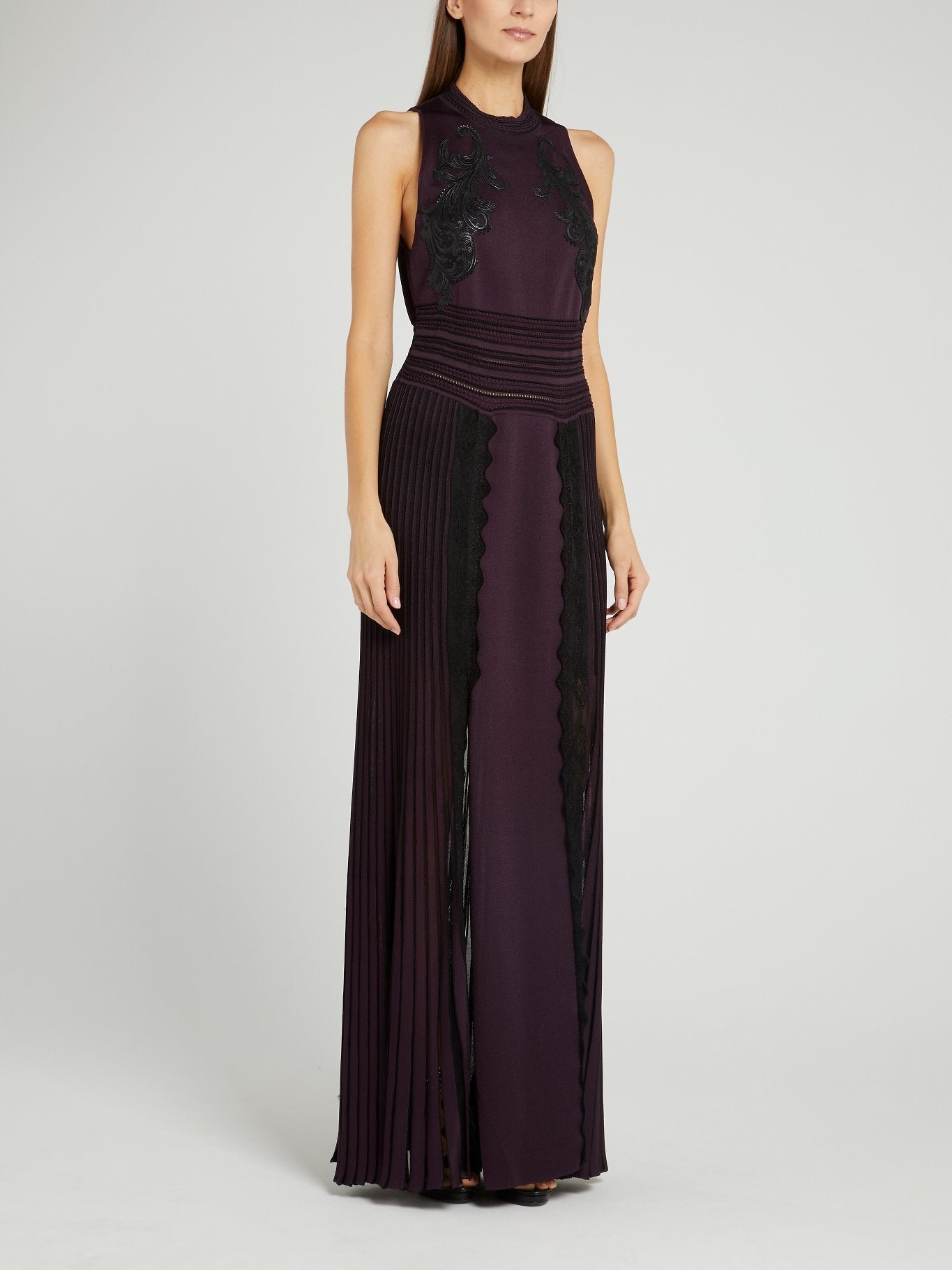 Purple Baroque Pleated Slit Dress