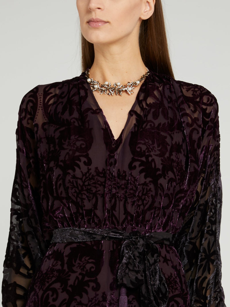 Purple Baroque Tie Front Maxi Dress