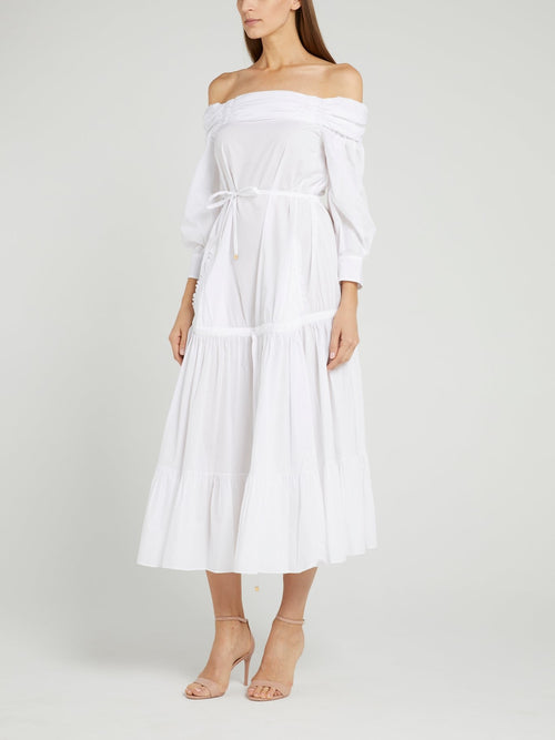 White Off-The-Shoulder Midi Dress