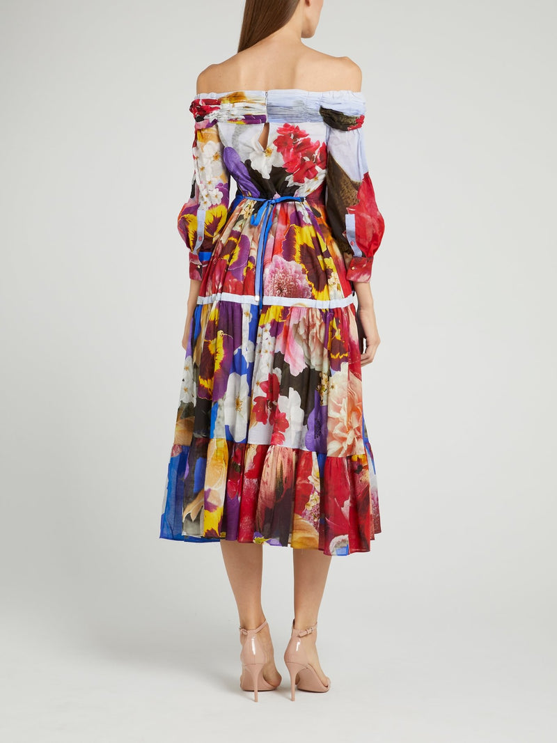 Floral Print Off-The-Shoulder Midi Dress