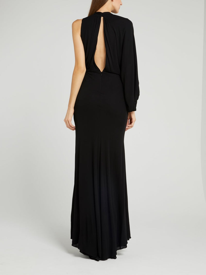 Black Asymmetric Ring Embellished Dress
