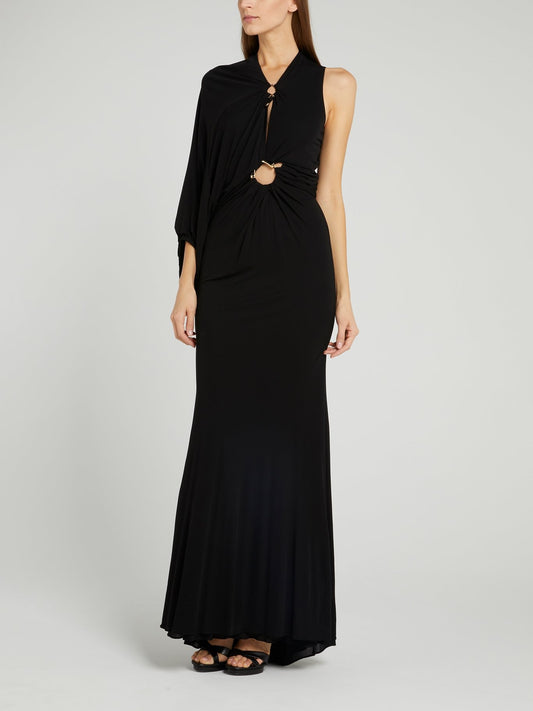 Black Asymmetric Ring Embellished Dress