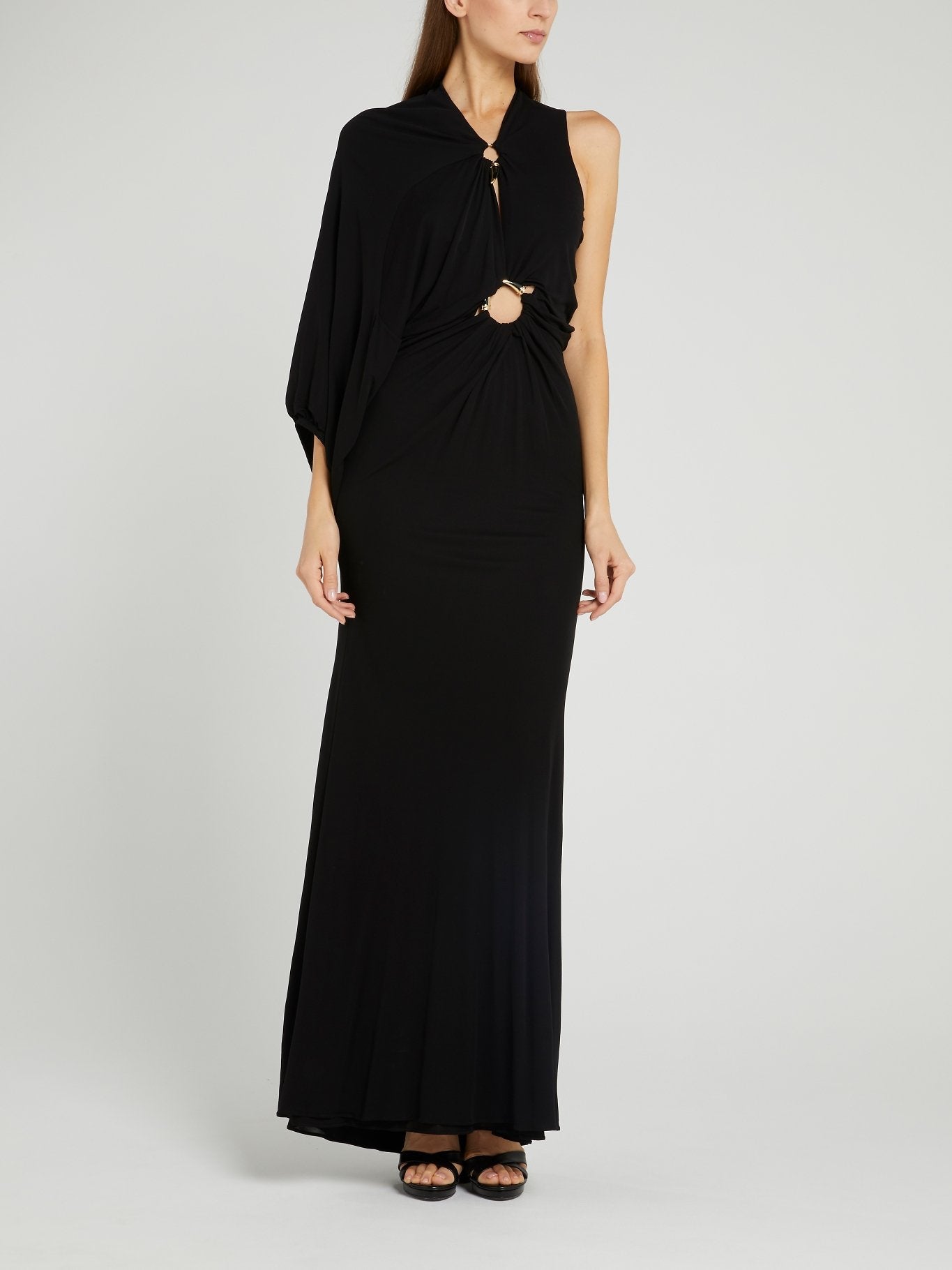 Black Asymmetric Ring Embellished Dress