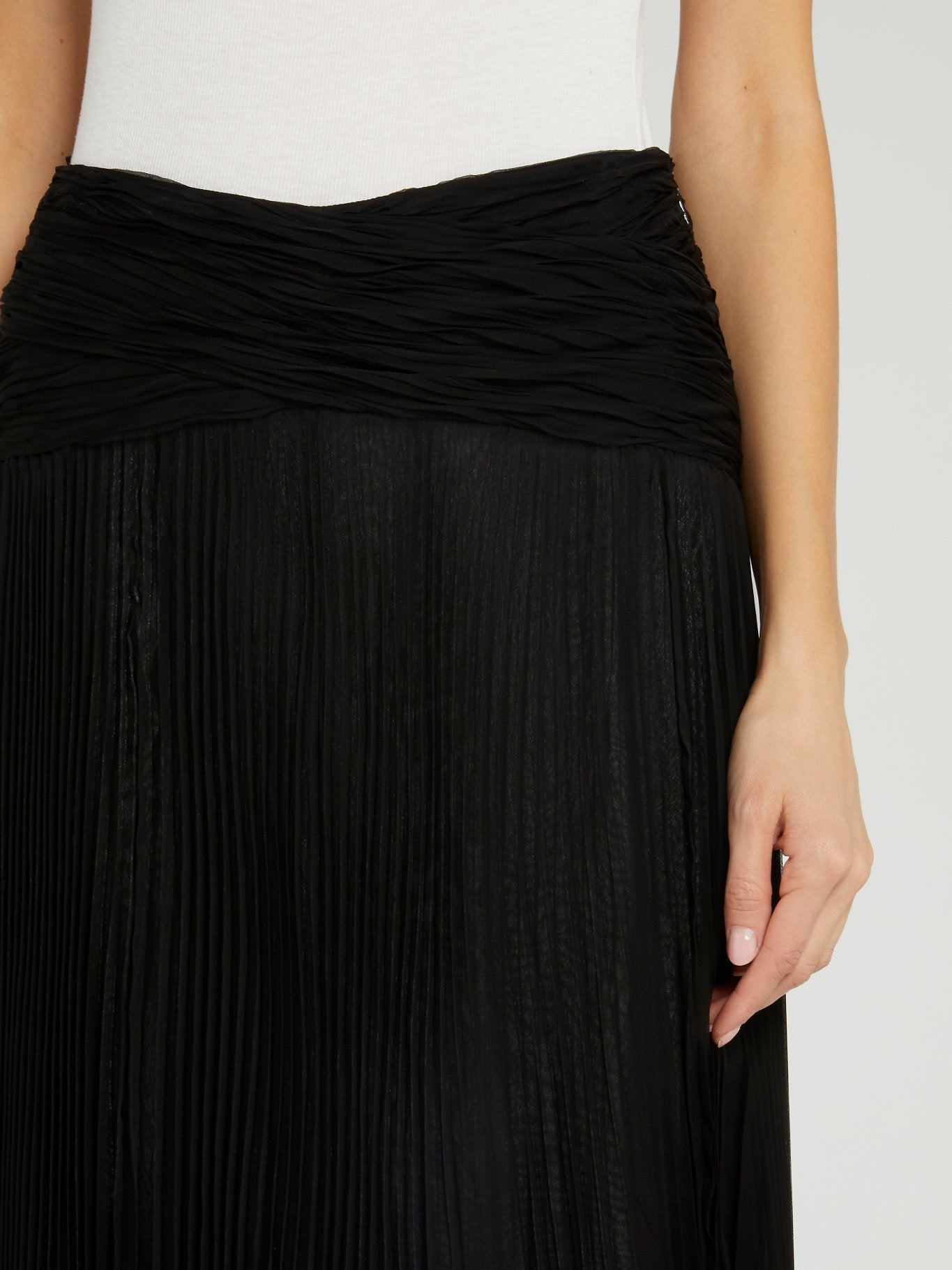 Black Micro-Pleated Maxi Skirt