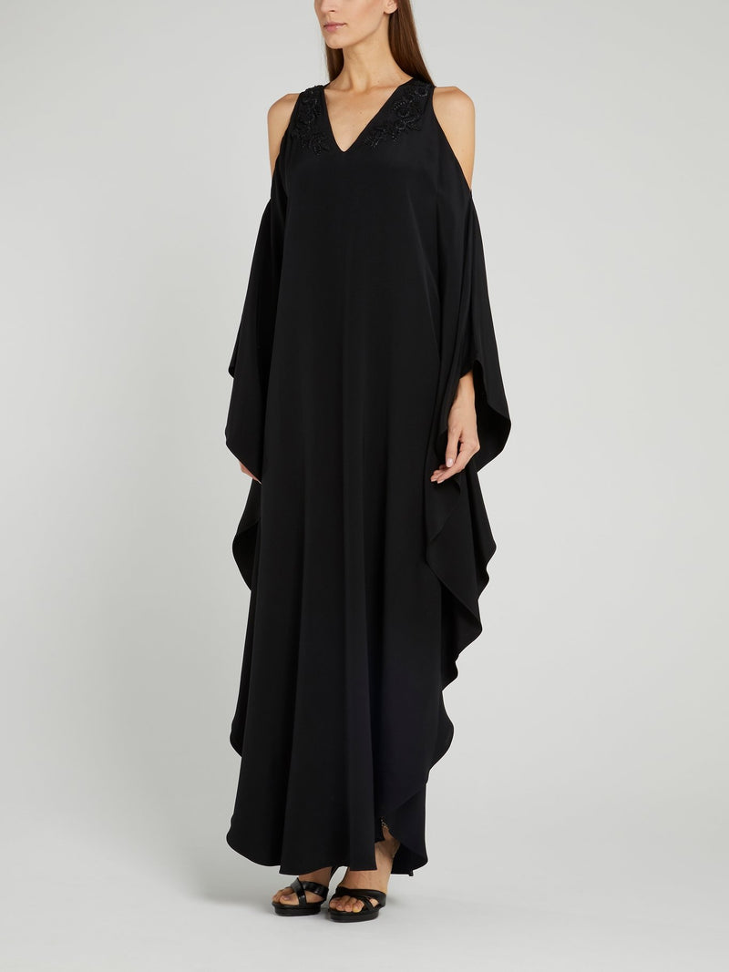Black Cold Shoulder Ruffle Dress