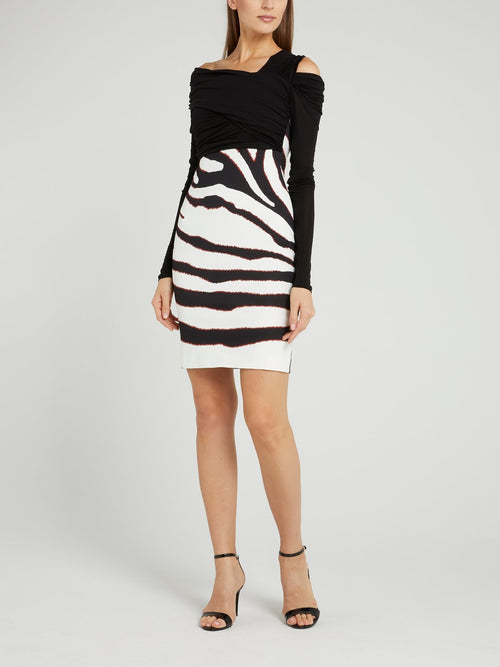 Zebra Print Shirred Mini Dress