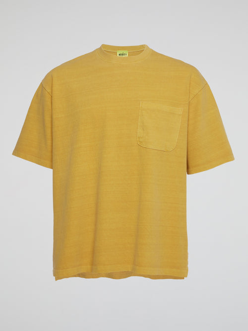 Yellow Basic Vivid Washed Pocket T-Shirt