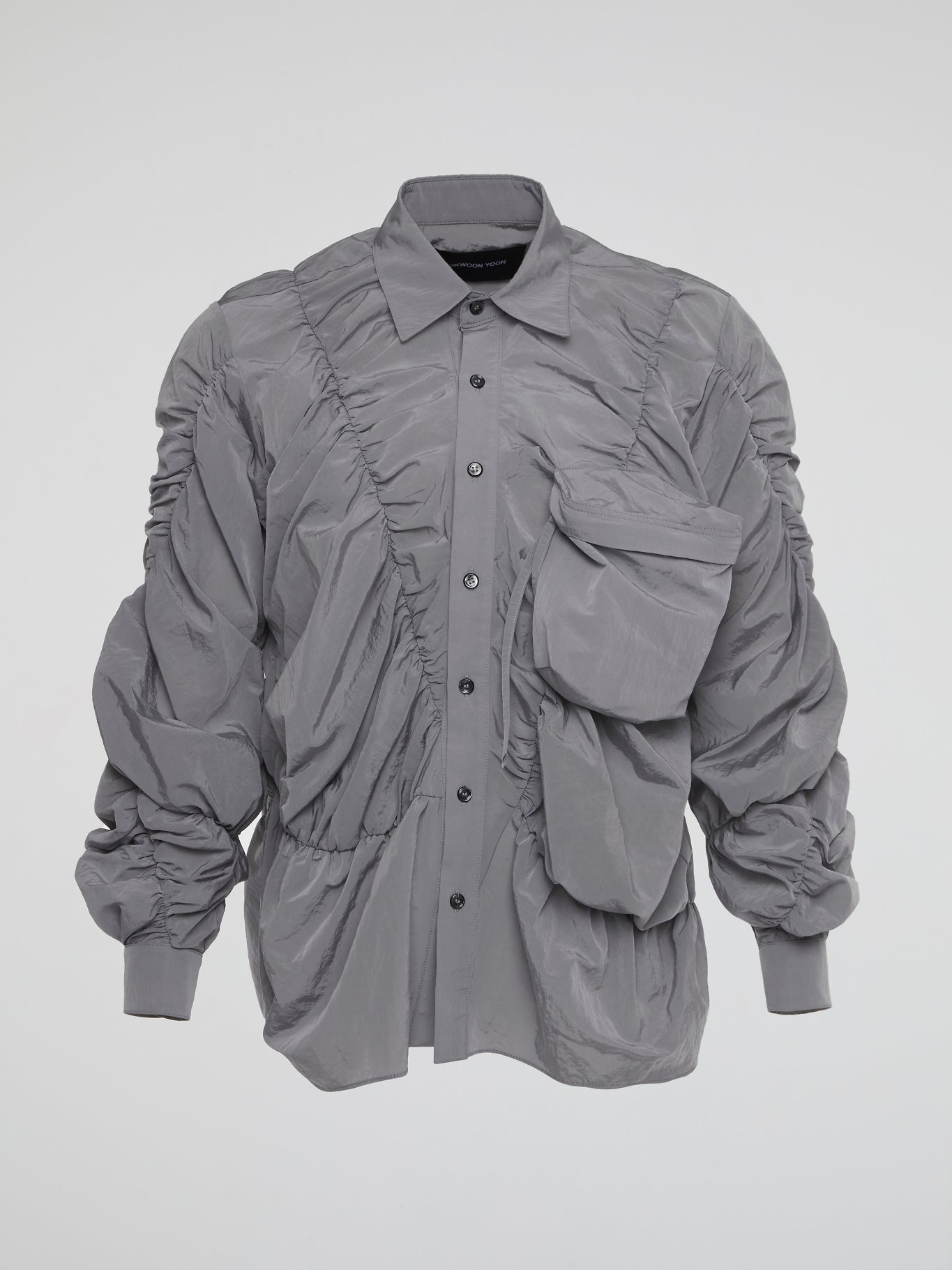 Grey Button Down Ruched Shirt