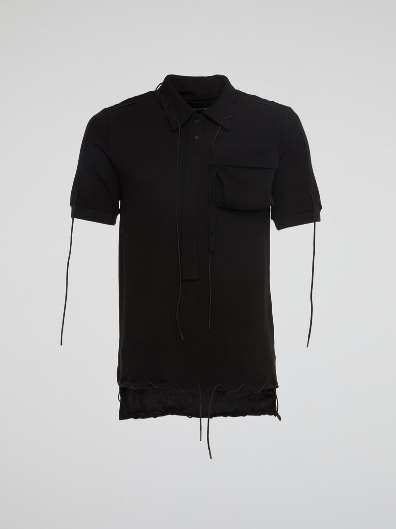 Black String Detailed Polo Shirt