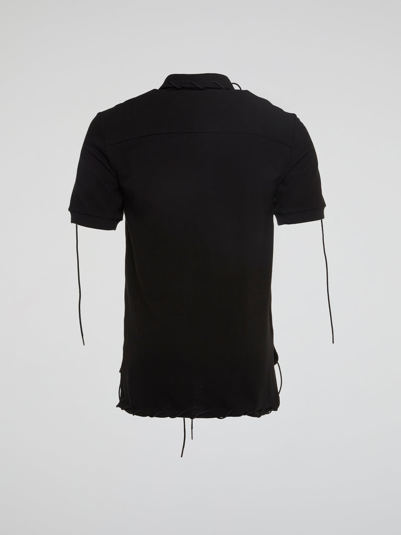 Black String Detailed Polo Shirt