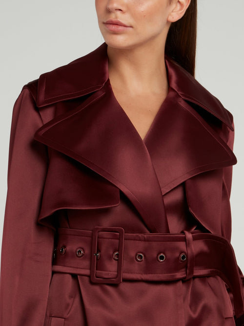 Burgundy Double-Breasted Trench Coat