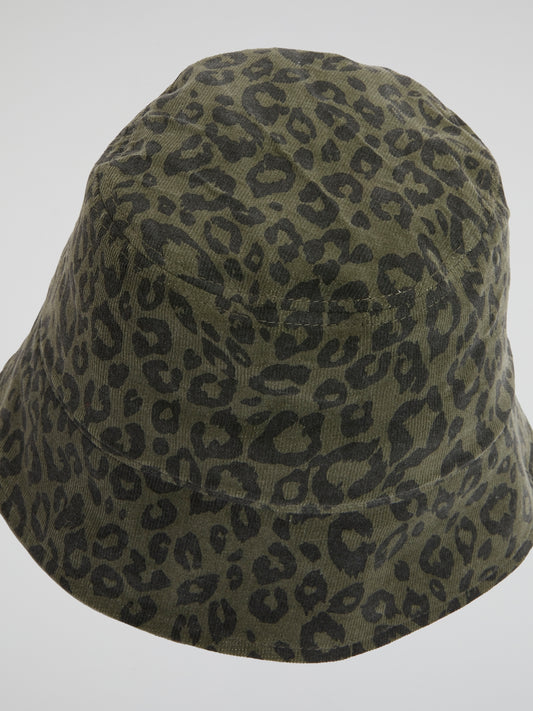 Green Washed Leopard Print Bucket Hat